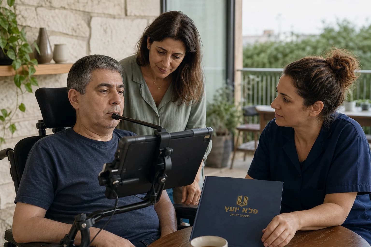 מטופל עם ALS נעזר במערכת תקשורת לצד משפחתו
