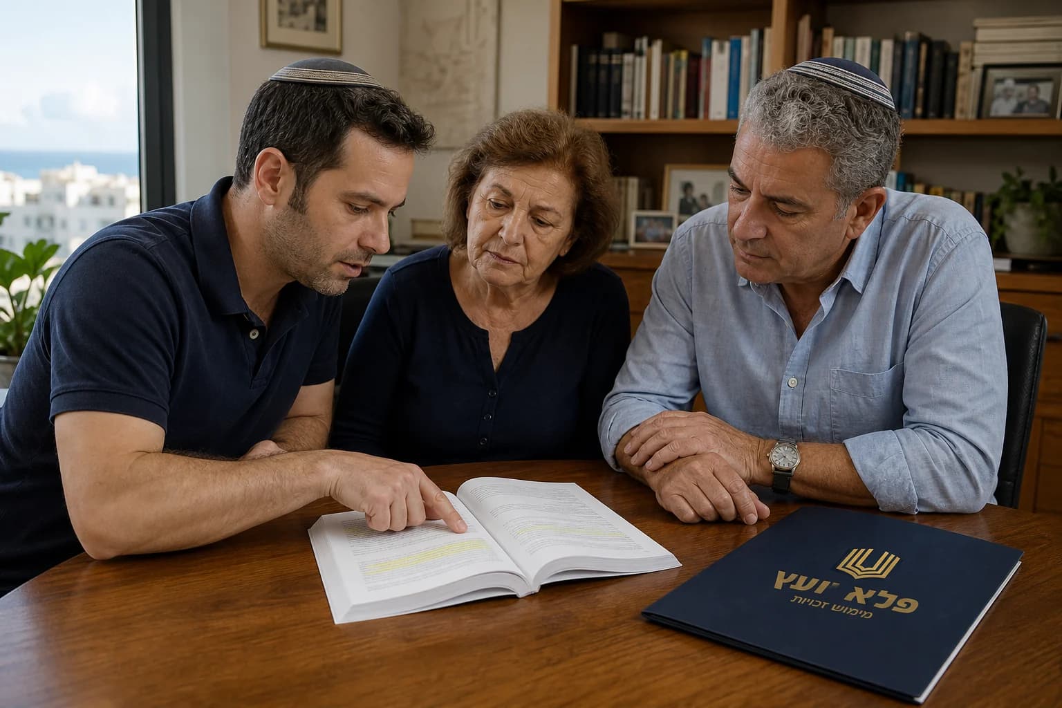 משפחה בוחנת עם יועץ את סעיפי החריגים בפוליסה