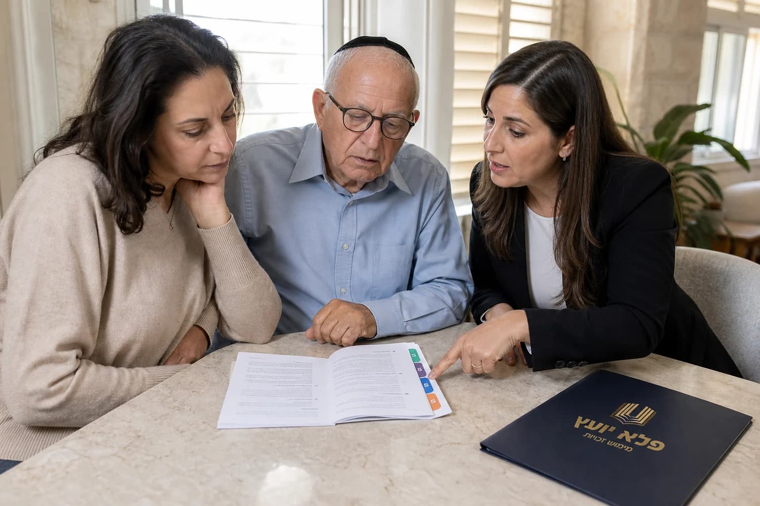 משפחה ויועץ קוראים יחד סעיפים בפוליסת ביטוח סיעודי